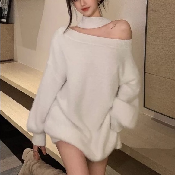 Sweater dress shirt halter reversible style white womens off shoulder - Picture 5 of 16